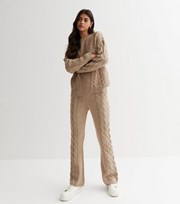 New Look Camel Cable Knit High Waist Trousers